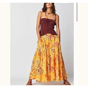 Free People We The Free Dawn On Me Cord Wide-Leg Pants Floral Paisley S 282871